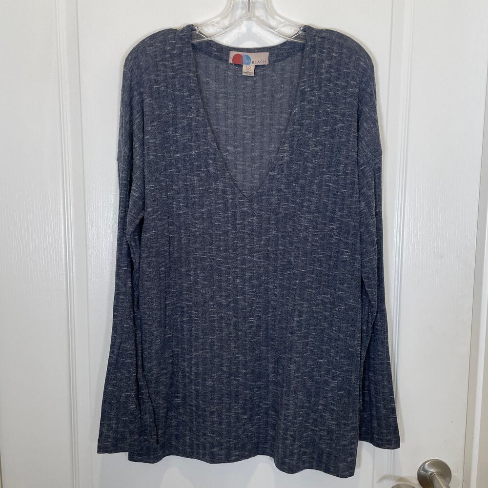Free People Beach Vneck Ribbed Top Blue-Gray Long Sleeve Boho Heathered L